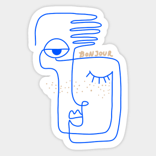 Abstract One line face Picasso style and Bonjour Sticker